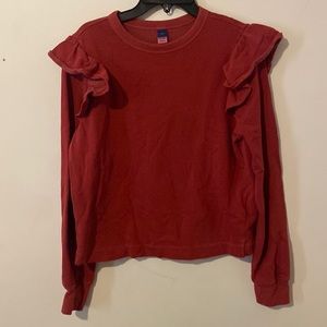 Burgundy Women’s Ruffled Crewneck Top